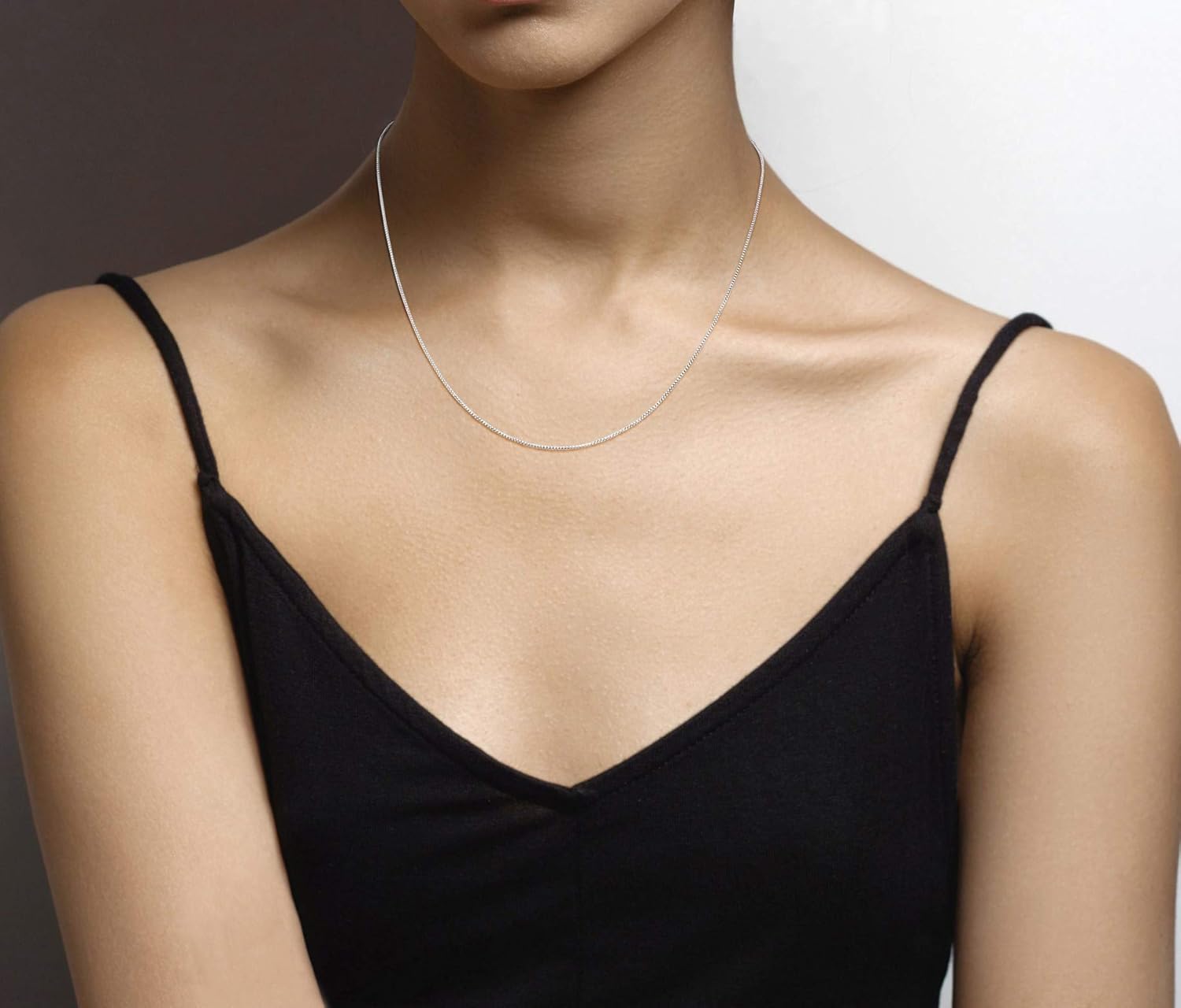 Miabella 925 Sterling Silver or 18K Gold Plated Italian 1mm Adjustable Solid Thin Bolo Box Chain Necklace for Women / 14-24 Inch Slider/Made in Italy
