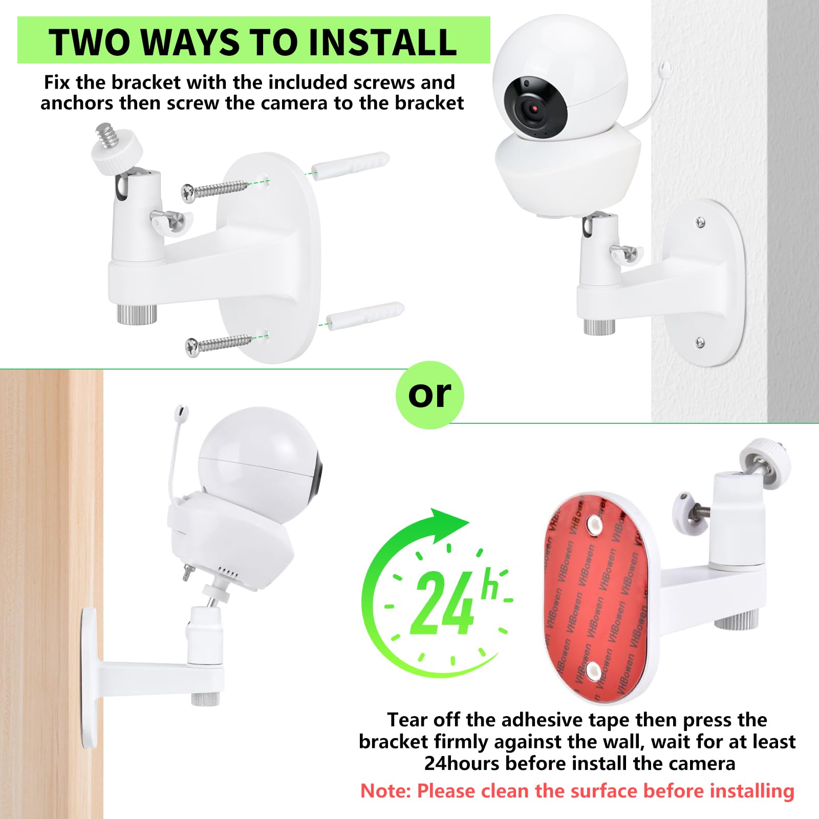 Uchwyt ścienny do kamery dla niemowląt, kompatybilny z kamerą wideo Babysense V43/HDS2/V24R, regulowany uchwyt na kamerę dla niemowląt, idealny kąt widzenia i łatwa instalacja bez wiercenia