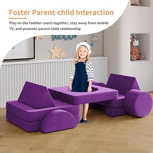 Miniatura 8 de DEYGIA Sofá infantil de 13 piezas, sofá modular para niños, sofá plegable para sala de juegos, dormitorio, sofá modular para niños y niñas, sofá de