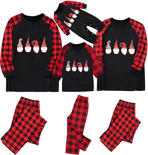 TurVa Conjunto de pijamas de Navidad familiares a juego para festivales, de manga larga, a cuadros, ropa de dormir para fiesta, Navidad, vacaciones,