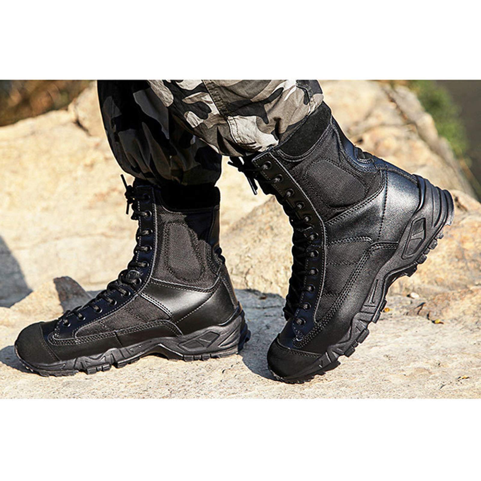 De los Hombres Botines ultraligeros Bota de Combate del ejército de tácticas Militares Transpirables Botas de Desierto para Senderismo al Aire Libre Cabeza anticolisión,Black-40