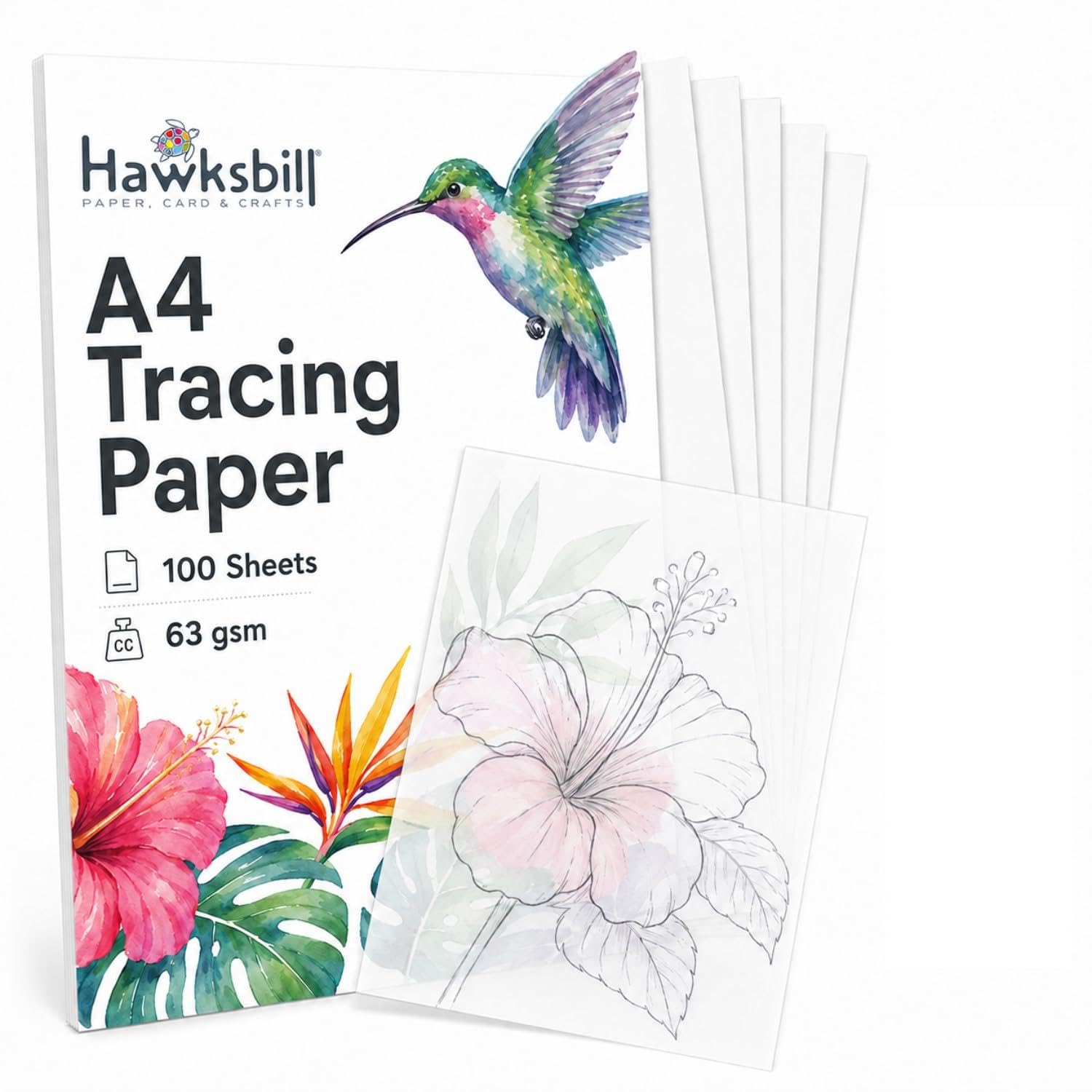 Hawksbill A4 Tracing Paper Transparent Paper 100 Sheet 63 GSM for Calligraphy Drawing Overlays Sketching Arts & Crafts