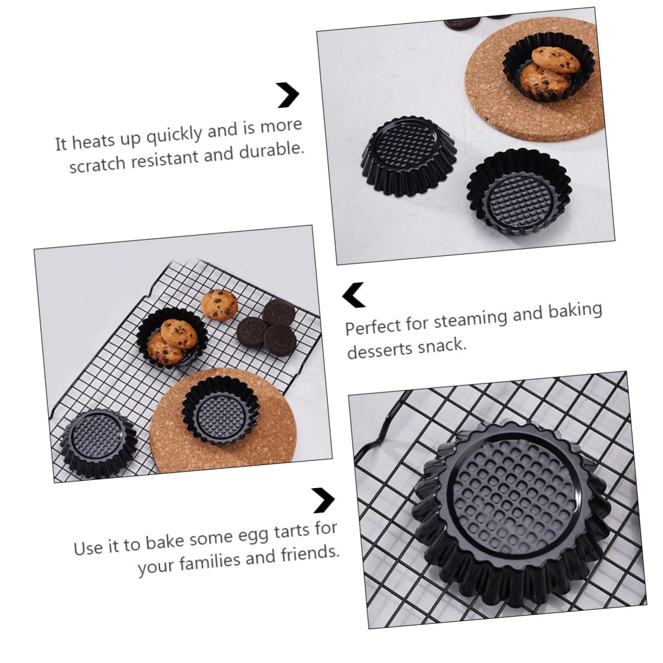 ULTECHNOVO Molde para Tartaletas de Huevo de 12 Piezas en Acero al Carbono | Negro, Antiadherente y Resistente a Rayaduras, Calienta Rápido, para Repostería DIY y Snack