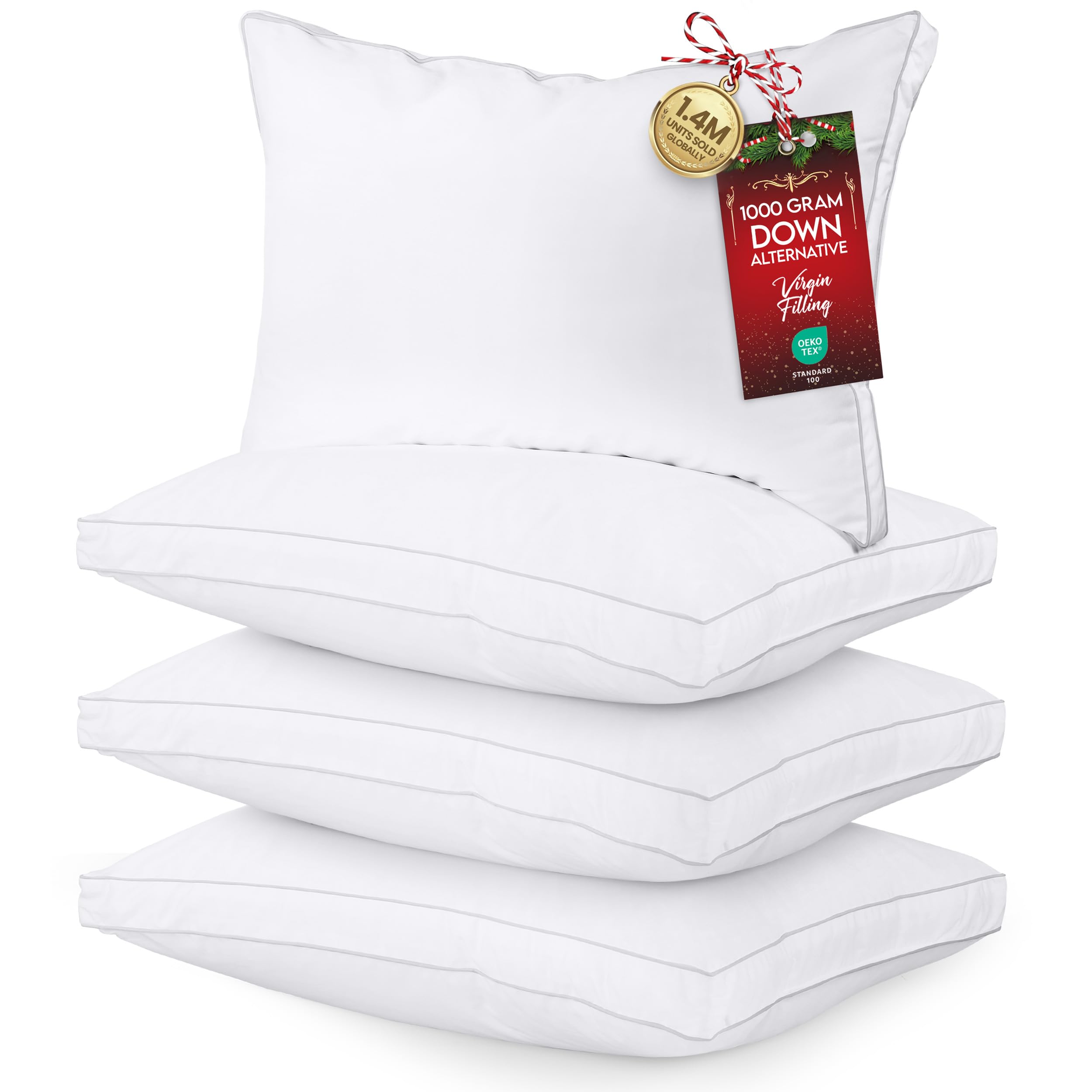 Utopia Bedding Bed Pillows for Sleeping Queen Size (White), Set of 4, Soft & Fluffy Pillow with Down Alternative Filling, Cooling, Hotel Quality, Gusseted Pillow for Back, Stomach or Side Sleepers
