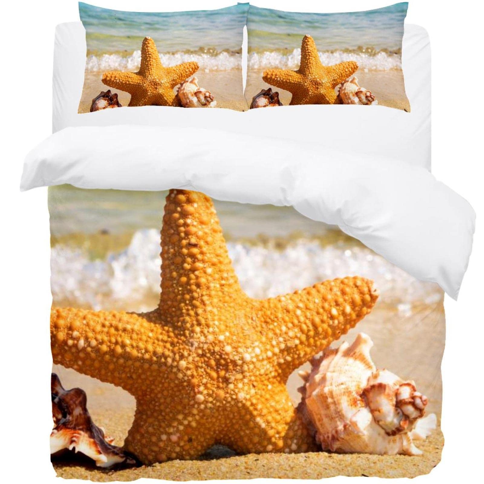 Parure de lit housse de couette et taie d'oreiller motif plage 220x240 cm