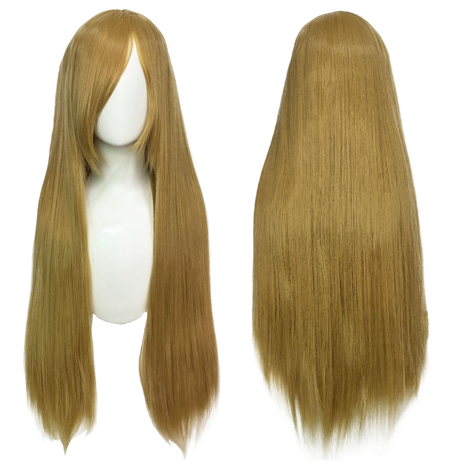CICIBOLAYEZ 32inches/80cm Long Blonde Wig with Bangs for Women Blonde Straight Wig for Anime Synthetic Hair for Halloween Costume Party Cosplay Wig with Wig Cap