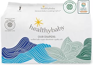 HealthyBaby EWG Verified Diapers Size 1 (7-14 lbs) | Organic Cotton, Plant-Based, Microbiome-Friendly, 12-Hour Leak Proof, TCF 42 Ct