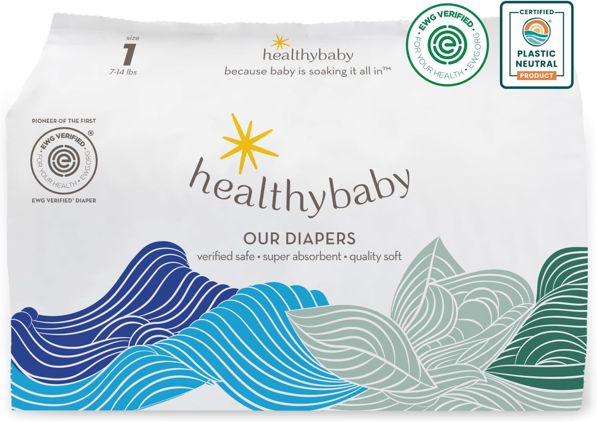 Our Diapers | The First EWG Verified & Microbiome-Friendly Diaper | 12-Hour Leak Protection | Made with Organic Cotton & Plant-Derived Materials | Totally Chlorine Free | Size 1 (7-14 lbs) 42 Count