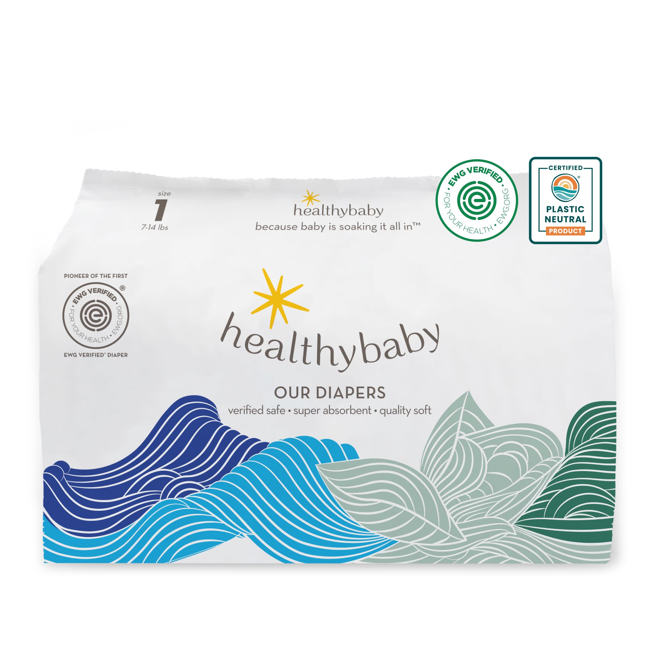 HealthyBaby Our Nappies | Safe & Plant Based Diapers EWG Verified | Absorbent Leak Protection | Soft Organic Cotton Lining | Chlorine Free Nappy for