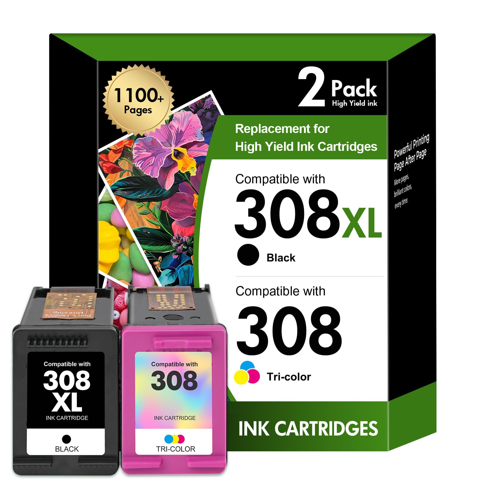 Toner Bank 308XL - Cartuchos de Tinta para HP Envy 6110e 6120e 6122e 6130 6132e 6532e (1 Color Negro)