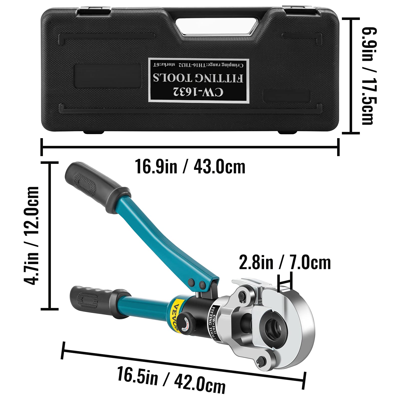 VEVOR Hydraulic Pipe Crimping Tool, Copper Crimping Pliers with Jaws 1/