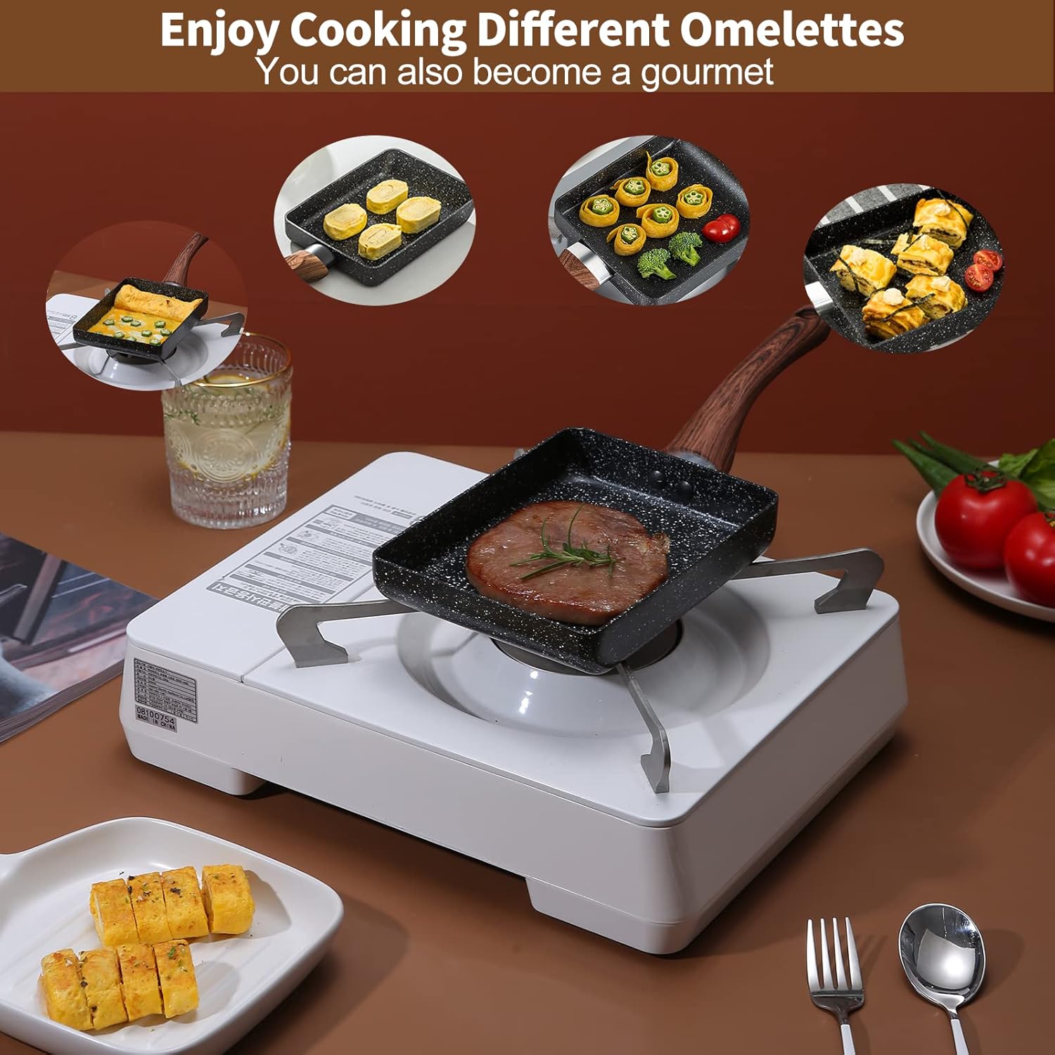 Tamagoyaki Pan Omelette Nonstick Pan,Rectangle Maker Frying Pans,Small Tamagoyaki Pan with Anti Scalding Handle, Gas Stove and Induction Hob, 7” x 5”,Black: Home & Kitchen