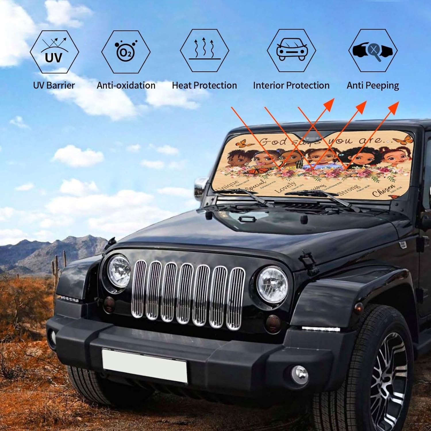 African American Windshield Sunshade Black Queen Girl Windshield Sun Shade, Foldable Auto Sunshade for Car Truck SUV Auto