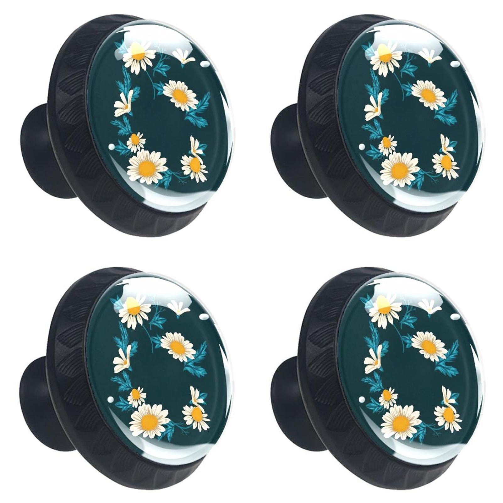 Boutons de tiroir en cristal fleur pour rénover un meuble terne avec des poignées sombres 30mm