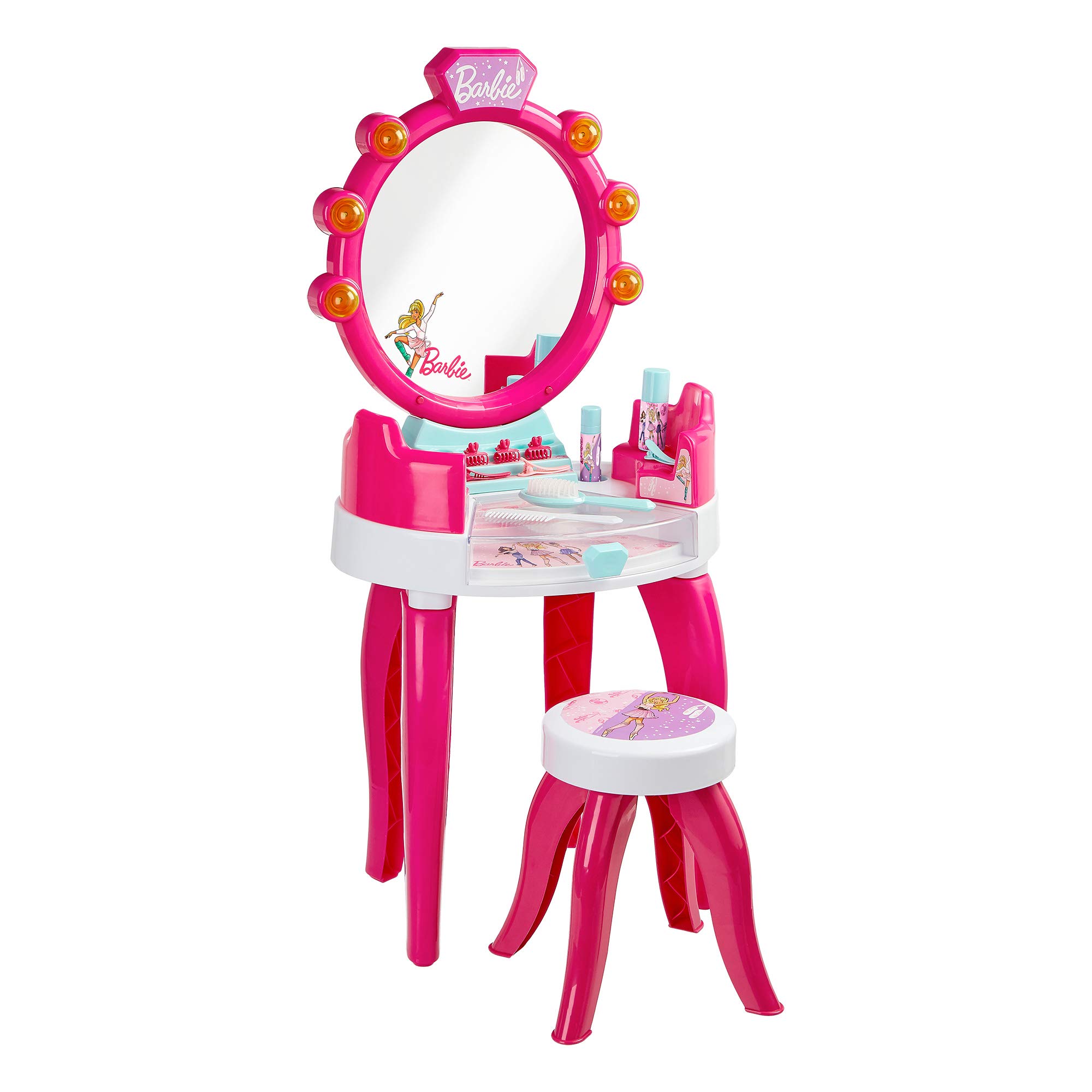Theo Klein 5328 Barbie Beauty Salon with Light & Sound I Pivoted storage areas and mirror I With lots of styling accessories I Toy for children aged 3 years and up