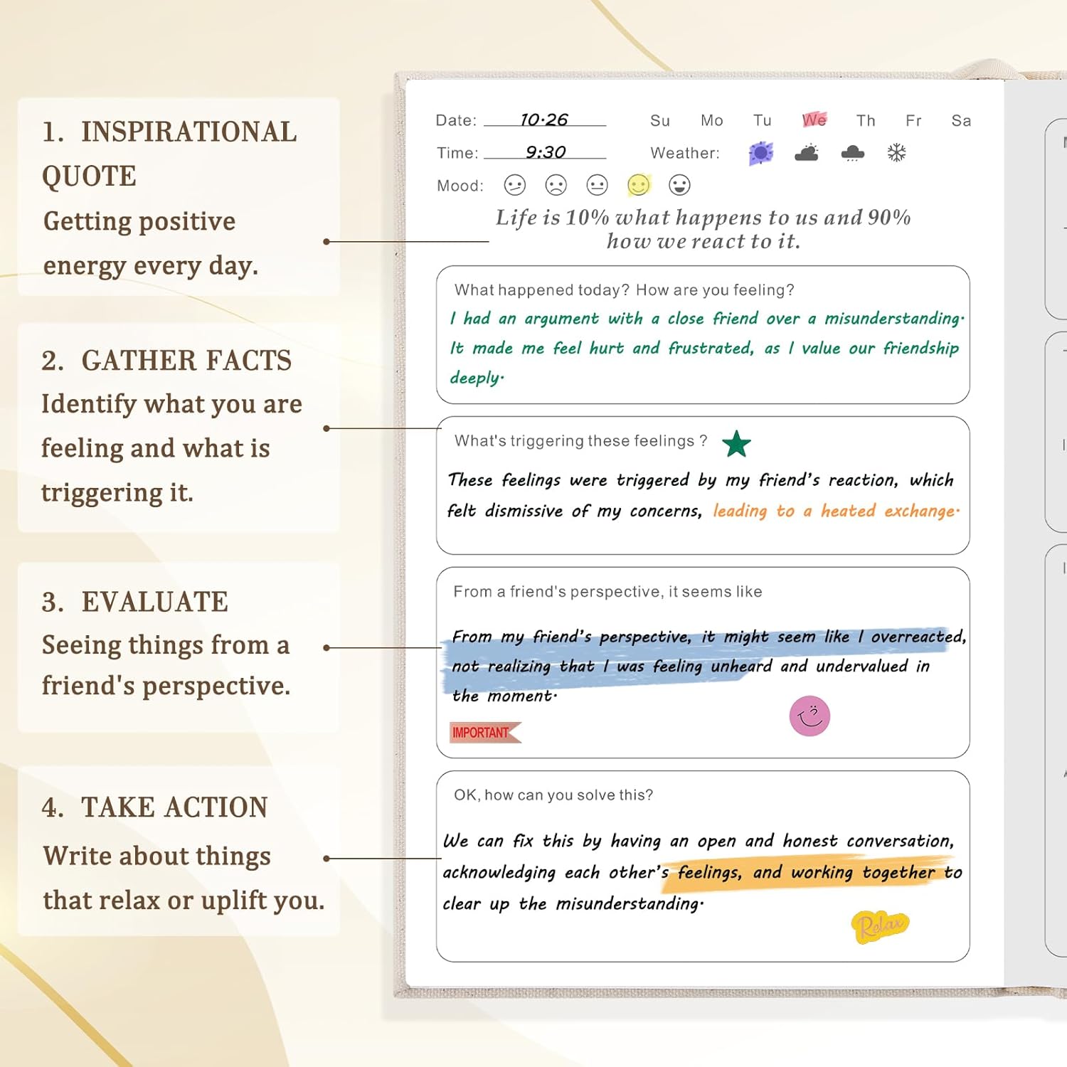JUBTIC Therapy Journal - Self-Care and Mental Health Journal for Women with Monthly Reflection, Hardcover Life Planner and Healing Journal with Prompts for Daily Gratitude (A5 size)-Beige - Image 3