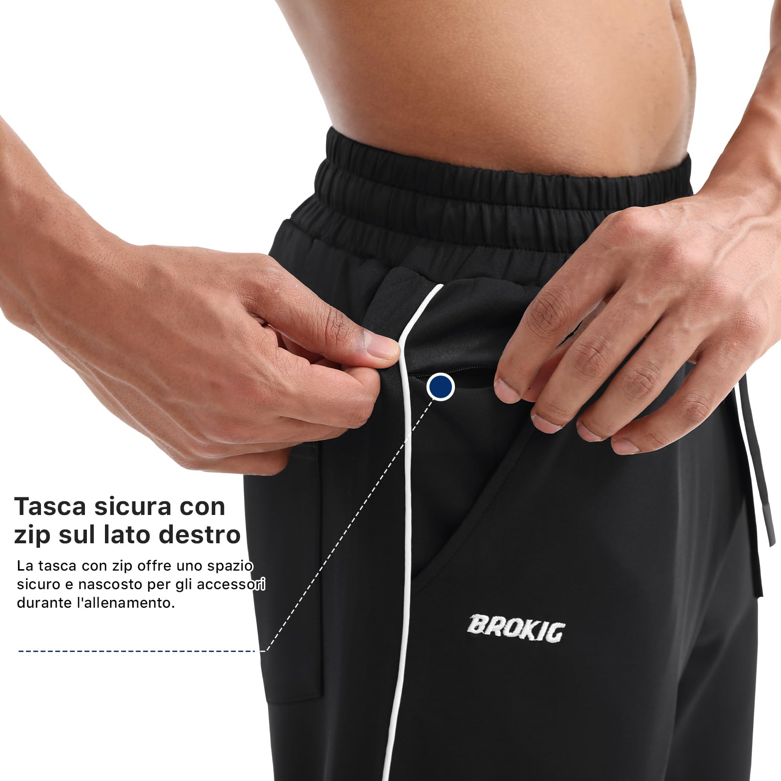 BROKIG Dritto Pantaloni Tuta Sportivi Uomo, Pantalone da Uomo Palestra Corsa Jogging Fitness con Tasche Zip Nascosta