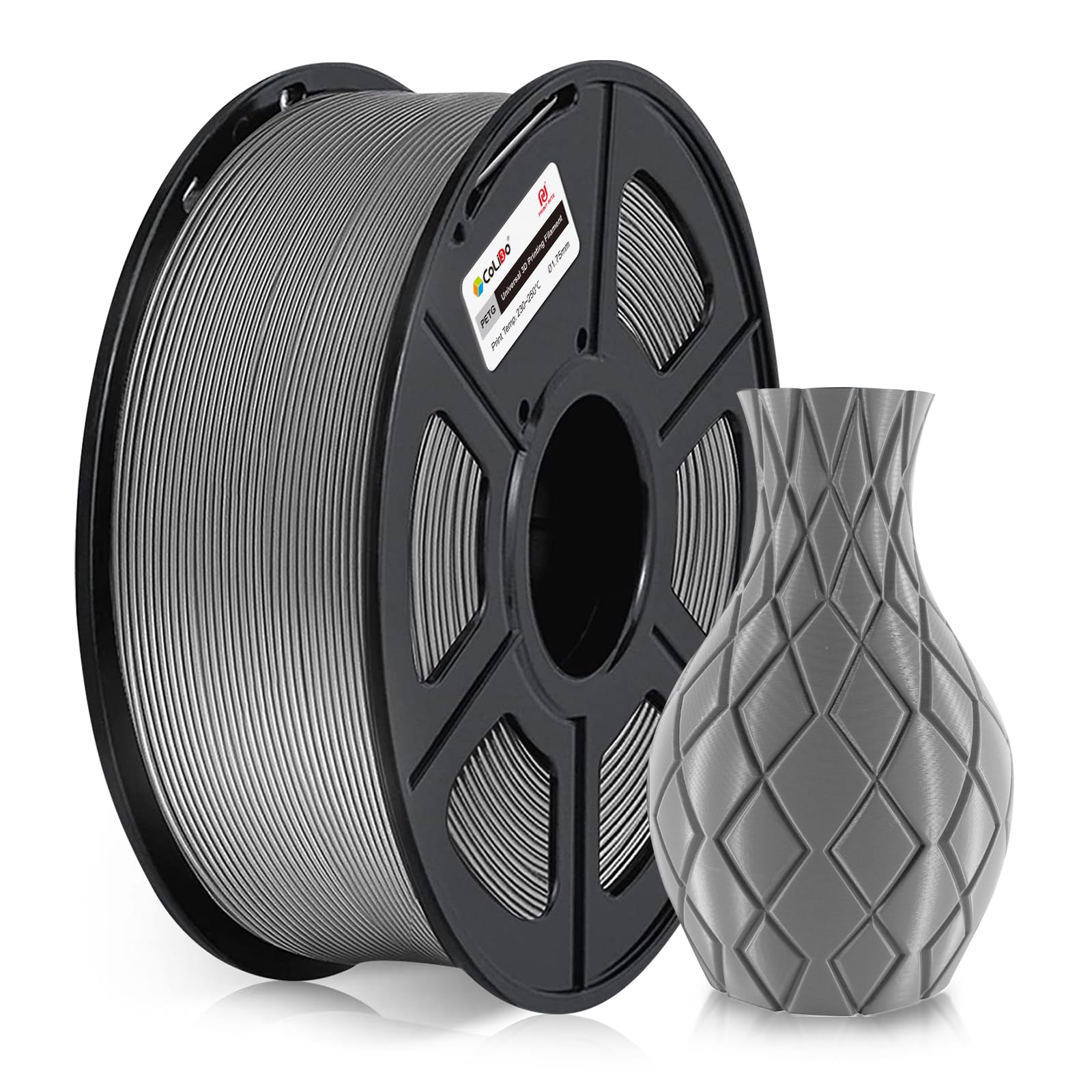 PETG Gray Filament 1.75mm, High Strength, Strong Tenacity, Better Flow, no Clogging, Neat Winding, 1kg Spool (2.2lbs), Precision Diameter (+/- 0.03mm) Suitable for Most 3D Printers.（1-Gray）