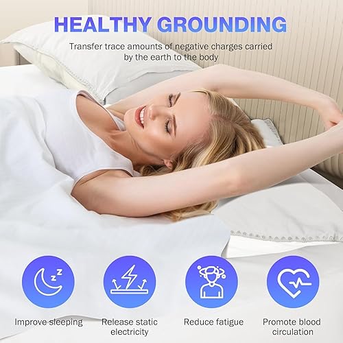 Miniatura 5 de Grounding Sheets - Juego de sábanas bajeras de cama tamaño Queen, 10% fibra de plata pura + 90% algodón orgánico, kit de conexión a tierra con cable