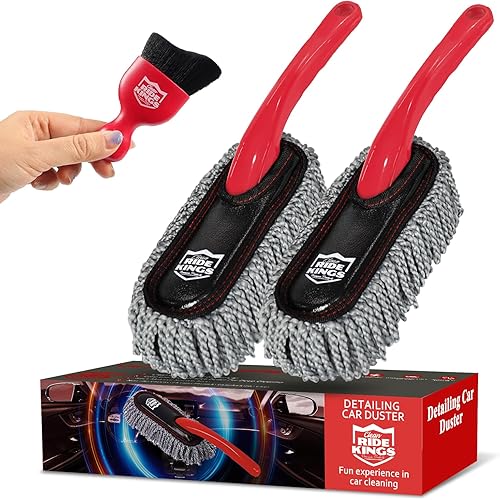 Paquete de 2 cepillos para interior de automóvil, color rojo, paquete de 1 cepillo de detallado de automóvil rojo, sin arañazos, extra suave,