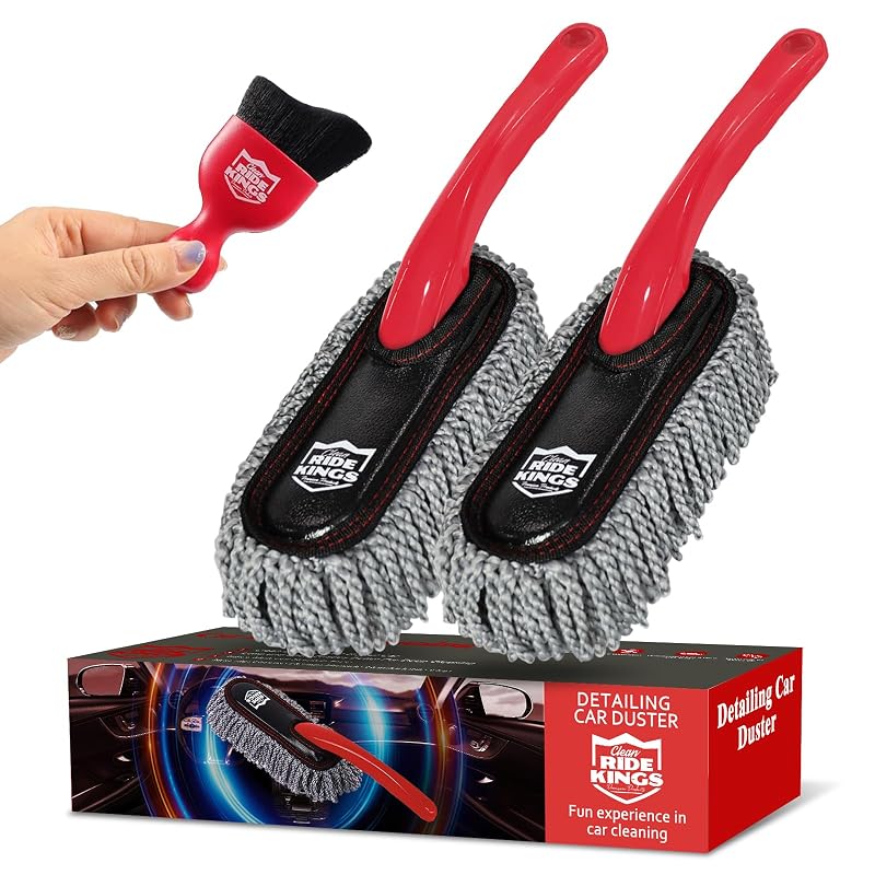 Kit de Limpeza Automotiva para Interior RIDE KINGS com 2 Escovas Vermelhas e Capa Antipó