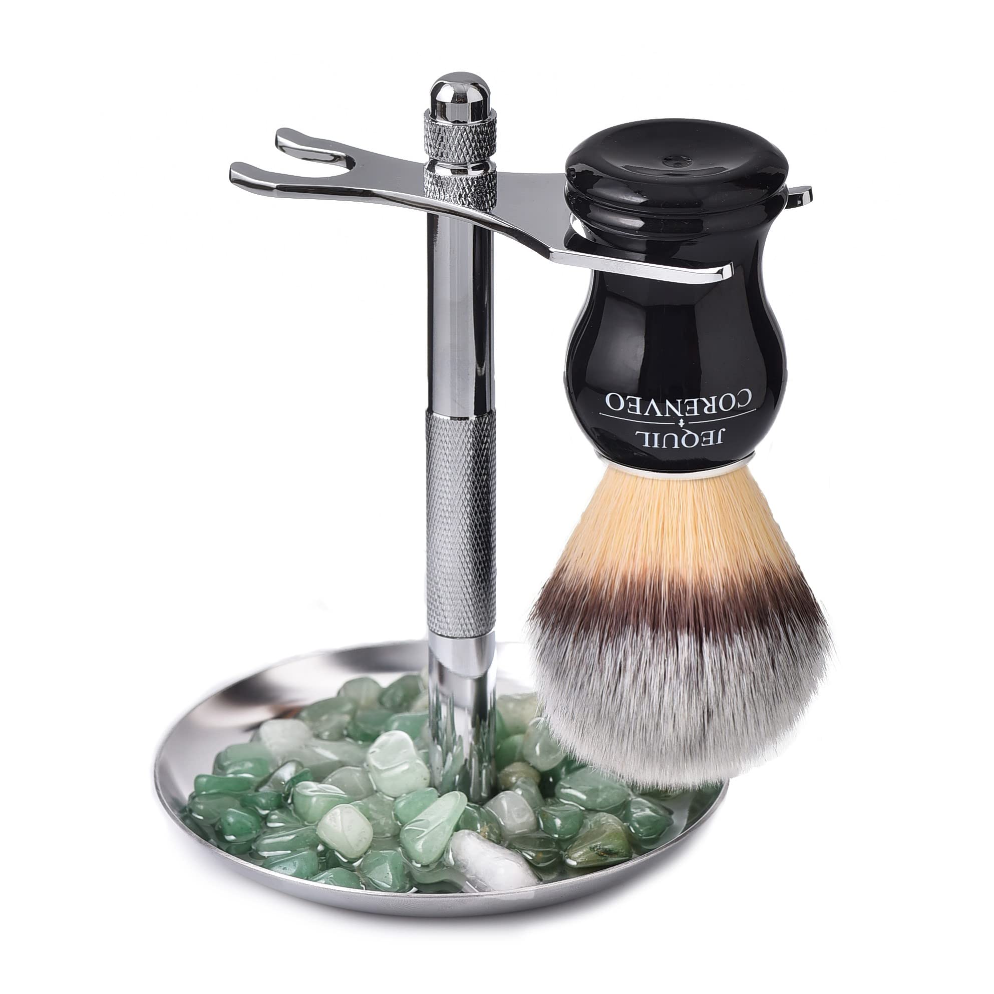 Shaving Brush Set for Men, Quality Shaving Brush with Aventurine Decorated Stand (Style 1)