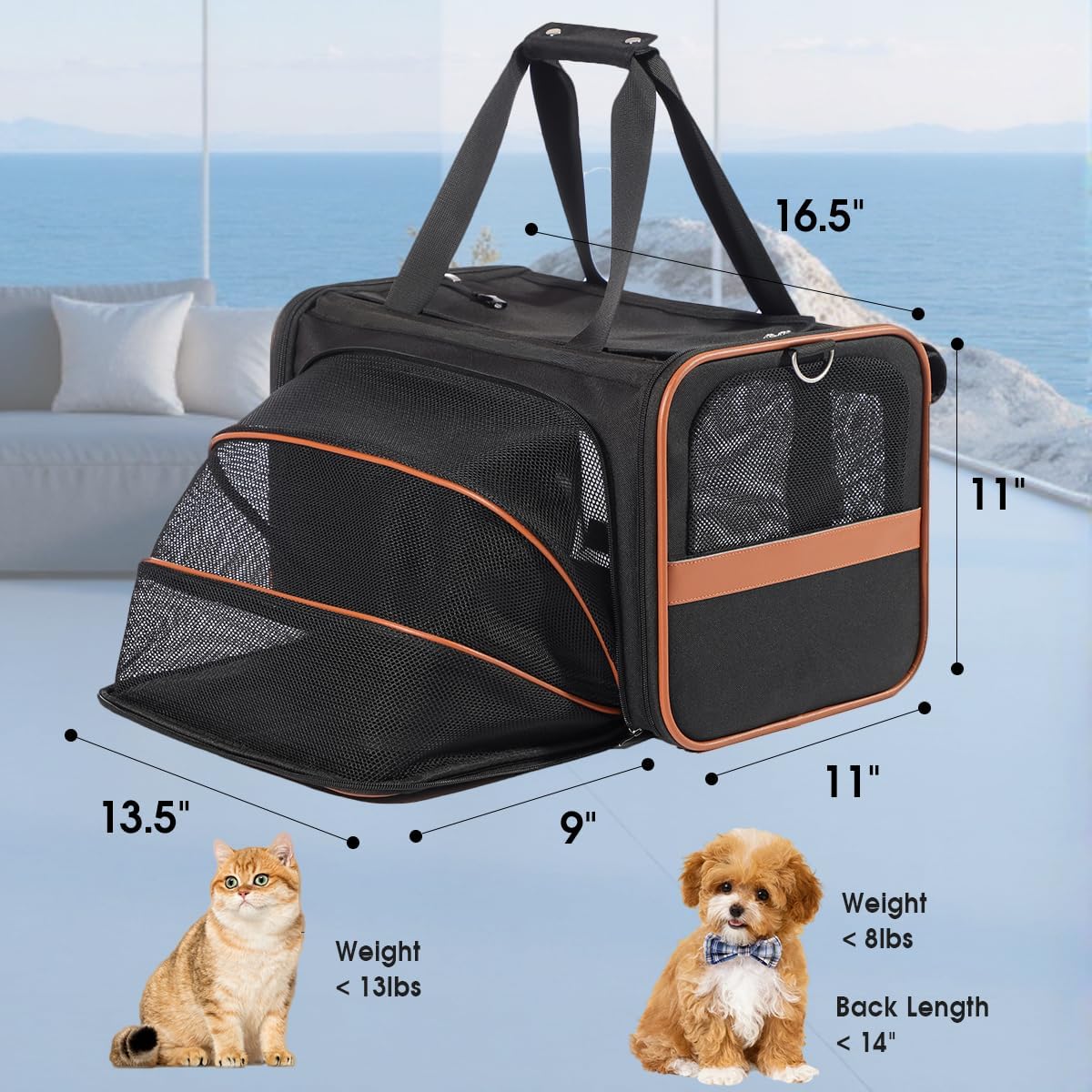 Cat Carrier for Small Pets, TSA Airline Approved Soft Sided Small Dog Travel Carrier, Expandable Collapsible Outdoor, Walking, Vet Cat Bag