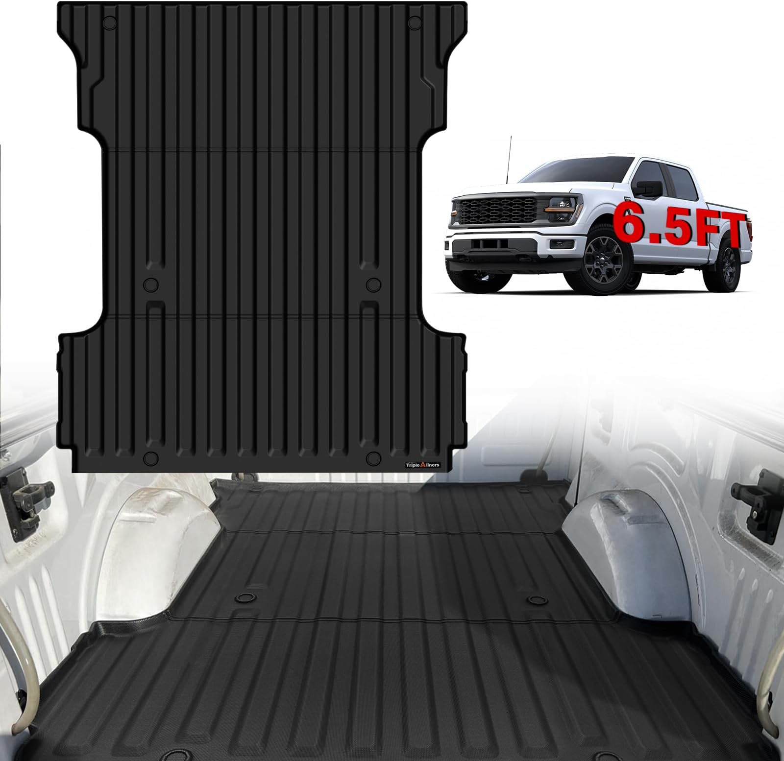 TripleAliners Truck Mat Compatible with 2015-2026 Ford F150 6.5FT Accessories, Truck Bed Mat Heavy Duty Custom Fit All Weather Protection TPE Pickup Liner
