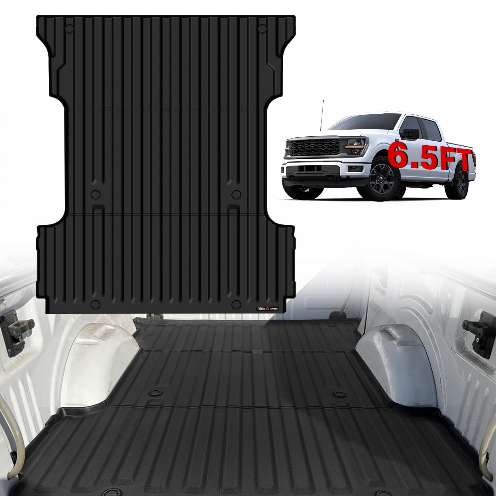 TripleAliners Truck Bed Mat Compatible with 2015-2024 2025 Ford F150 Accessories (6.5ft, 78.9in) Vehicle Perfectly Flush All Weather Protection TPE Heavy Duty Pickup Car Bed Cargo MatGlobal Recycled StandardGlobal Recycled StandardGlobal Recycled Standard