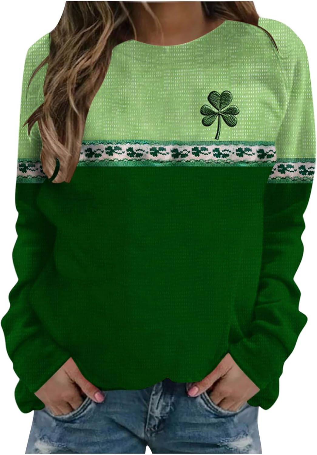 St Patricks Day Shirt Women Long Sleeve Graphic Sweatshirts Cute Crewneck Sweatshirt Plus Size Casual Pullover Tops - Image 2