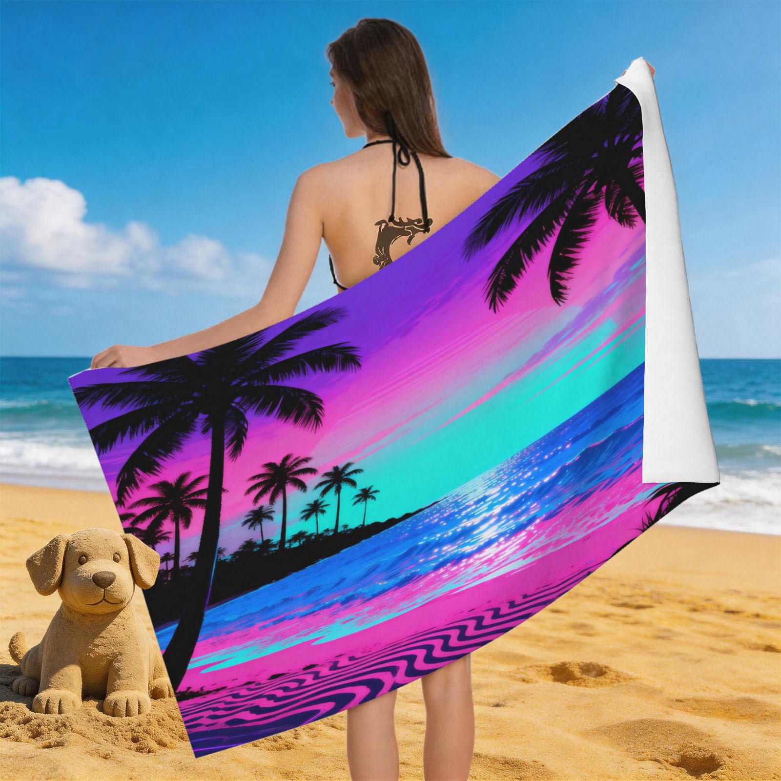 Leichong 3D Neon Beach Beach Towel Large Microfiber Soft Quick Dry for Adults, Cool Bath Towel Lightweight Soft Absorbent for Travel Swimming Pool Sports, 80 x 160 cm