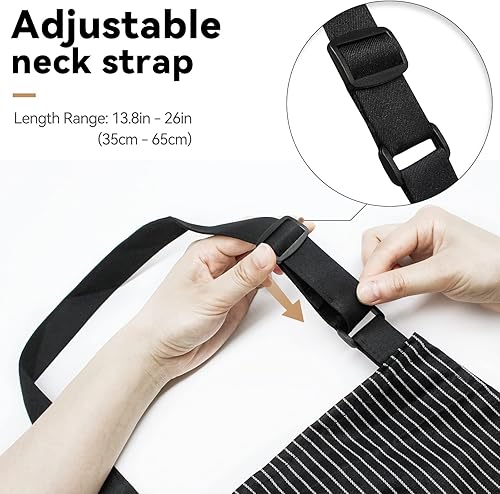 Miniatura 4 de NLUS Paquete de 2 delantales de cocina de cocina, delantal de chef ajustable suave con 2 bolsillos para hombres y mujeres (rayas negras)