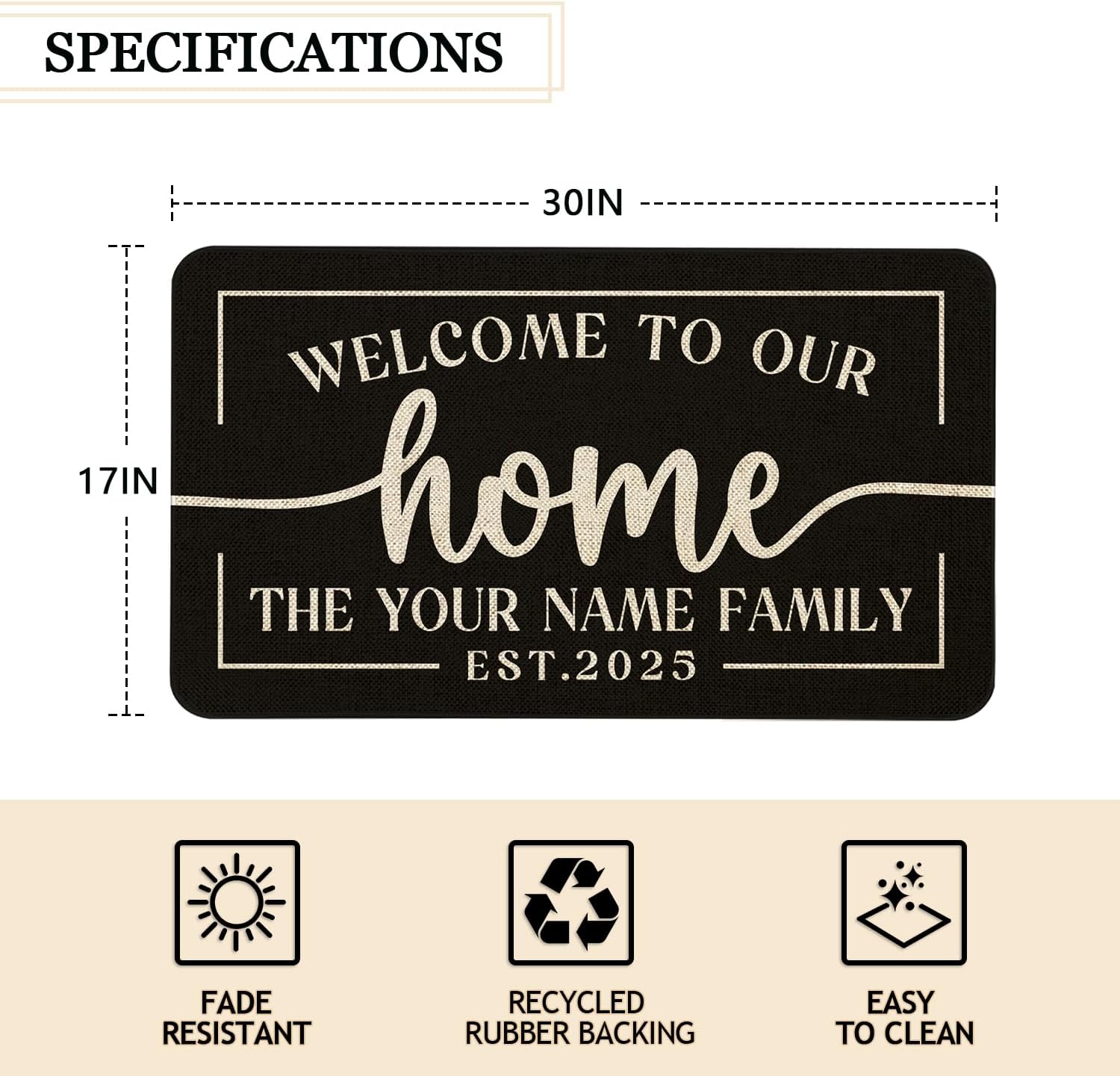 Personalized Letter Welcome Door Mat 30x17 Inch Custom Monogram Family Name Doormat Non-Slip Washable Customized Floor Mats Indoor Outdoor Entrance Rug Decor