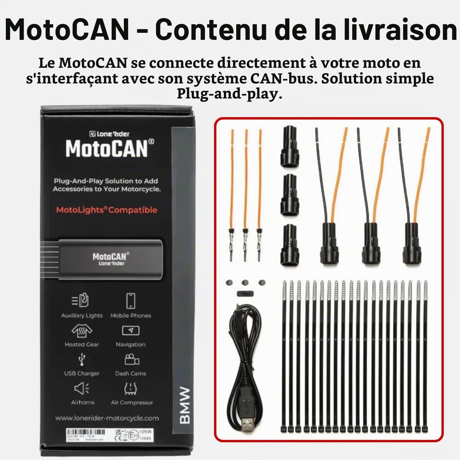 Lone Rider Feux Additionnels LED Moto pour BMW R1300GS | Phares additionnels LED étanches, feux de jour, 23 200 lumens, faisceau 6-en-1. MotoCAN & support sous-bec inclus.