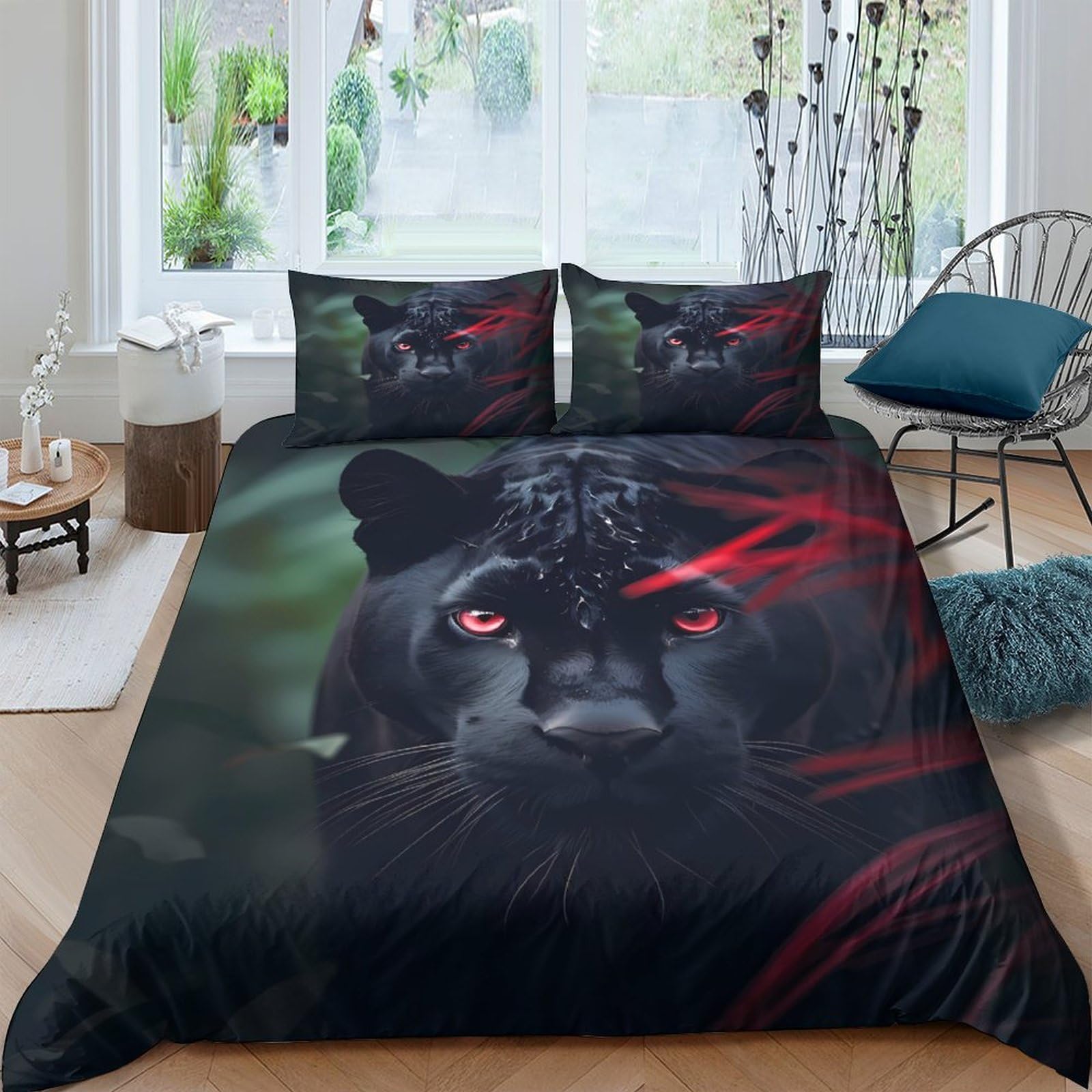 Ctjqhvkz Style-7 3D Printed Black Panther Fitted Sheet Microfiber Soft Bedroom Decor Red Eyes Bed Cover For Home Dorm Mattress Protection Single（135X200cm）