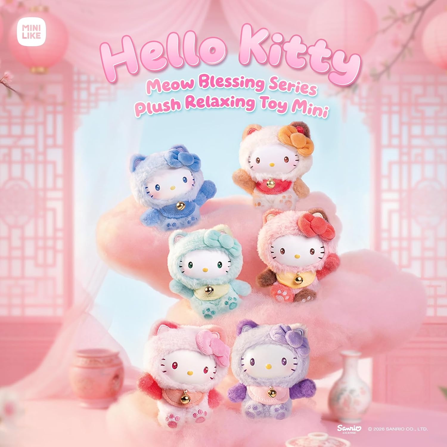 Hello Kitty Vinyl Plush - Sanrio Blind Box Style Meow Blessing Series Cute Relaxing Collectible Mini Mystery Box for Home Decor Birthday Gifts, Whole Set, 12PCS image 2