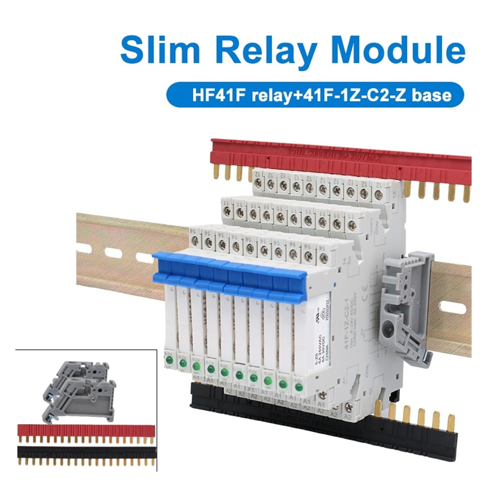 10PCS Relay DIN Rail Slim Relay Module 24V 12V 5V HF41F 250VAC 30VDC 6A Industrial Interface Relay HF41F-5V/12V/24V-ZS(10PCS 12V)