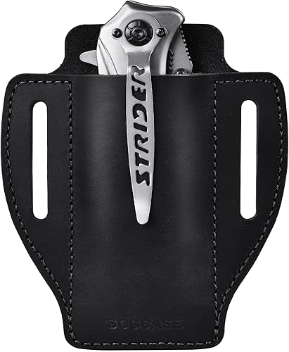 Funda compacta de cuero EDC para cinturón, soporte plegable para cuchillos, compatible con Praxis Flipper, Ranger 110112, cuchillos SWA24S, (negro,