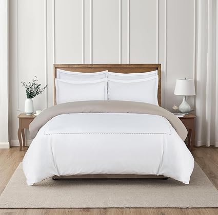 Majestic Giftware Madison Linen 4 Pcs 48" Full Size Duvet Bedding Set (BL54-48F-4pcs) Normandy - Taupe 400 TC 100% Cotton Sateen |1 Fitted Sheet, 1 Duvet, 2 Pillowcases - Noble Collection