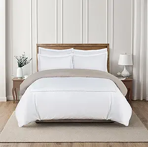 Majestic Giftware Madison Linen 4 Pcs 48" Full Size Duvet Bedding Set (BL54-48F-4pcs) Normandy - Taupe 400 TC 100% Cotton Sateen |1 Fitted Sheet, 1 Duvet, 2 Pillowcases - Noble Collection