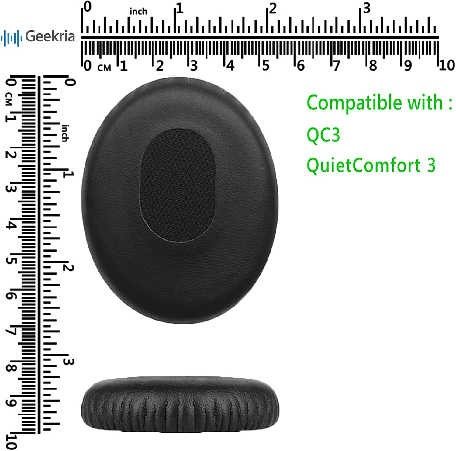 Geekria QuickFit Replacement Ear Pads for Bose QC3 ON-Ear, QuietComfort 3 Headphones Ear Cushions, Headset Earpads, Ear Cups Cover Repair Parts (Black)