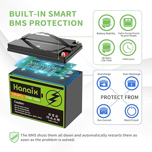 Vista 3 de Batería LiFePO4 de 12 V 50 Ah, batería de ciclo profundo de litio para RV, solar, marina, almacenamiento de energía en el hogar y aplicaciones fuera