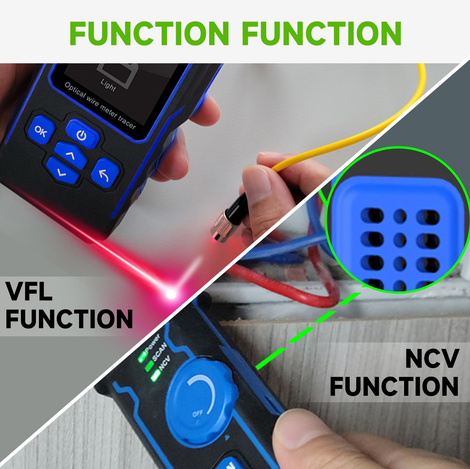 Testeur Lan Testeur de câble réseau avec mesureur de puissance optique CAT5 CAT6 Testeur RJ11 RJ45 Ethernet tester suivi de câble avec NCV, Port Flash, support de chargement type-C.