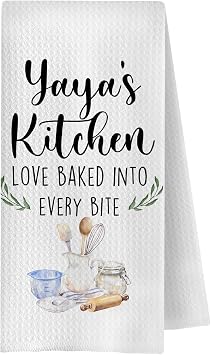 Yaya Baking Kitchen Towels, for Yaya Grandma Dish Tea Towels for Kitchen Bakery Decor, Grandma Birthday Gifts from Grandkids Decorative Hand Towels, 16x24 Inch
