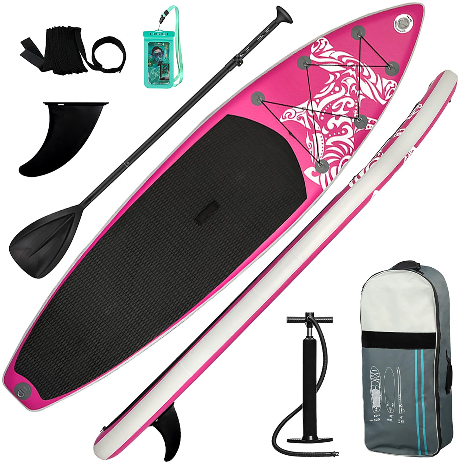 FunWater Inflatable Stand Up Paddle Board,SUP Paddleboards with Full Set of Accessories,Waterproof Phone Bag,Fin,Advanced Backpack,Hand Pump,Adjustable Paddle,Suitable for Surf Fishing Yoga