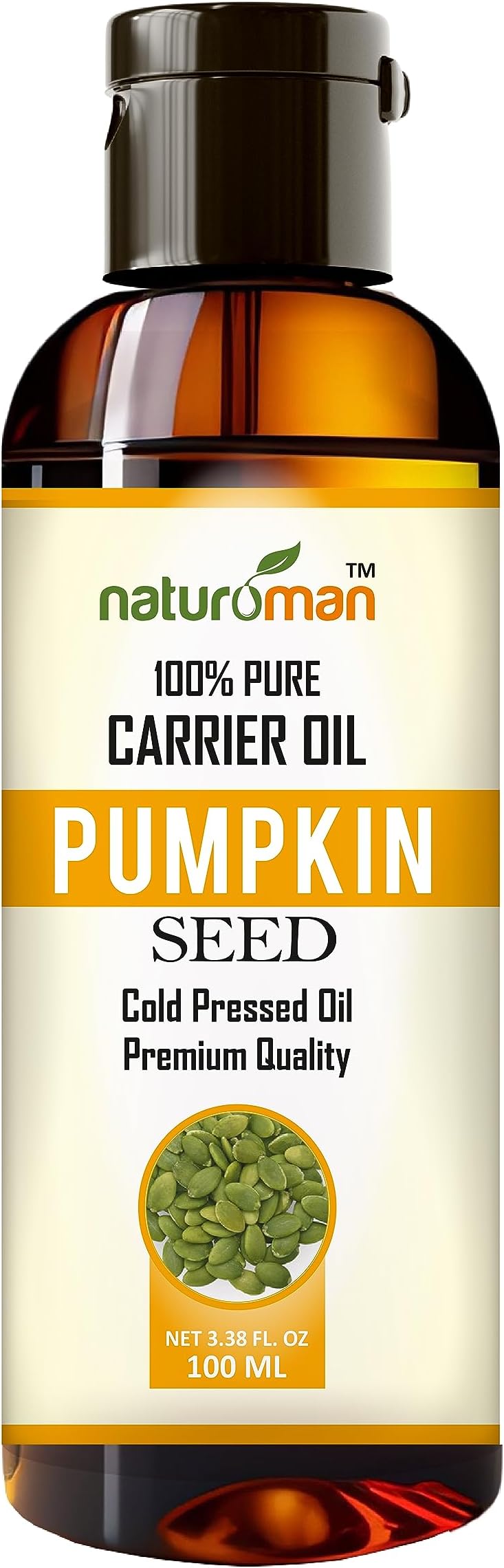 Naturoman Cold Pressed Pumpkin Seeds Oil | Suitable for All Skin Types | Cold Pressed | Carrier Pumpkin Oil Pure & Undiluted for Hair Care, Nails & Skin | Pack of 1 | 100 ml