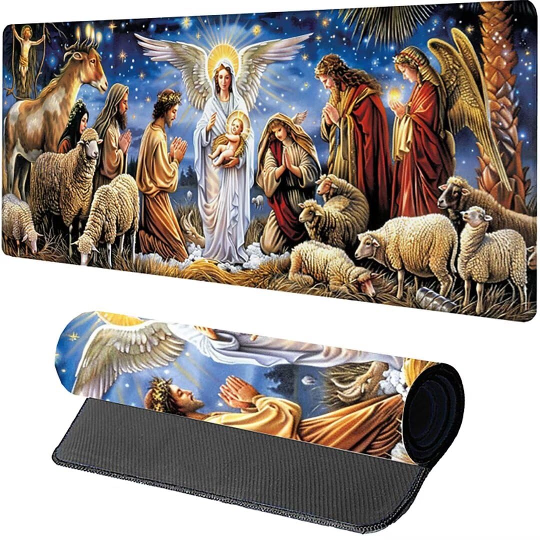 Excel Shortcut-Tasten-Mauspad - erweitertes großes 1200 x 600mm XL-Spickzettel-Gaming-Mauspad | PC-Büro-Tabellenkalkulation-Tastaturmatte | rutschfeste genähte Kante Malerei Die Geburt Christi