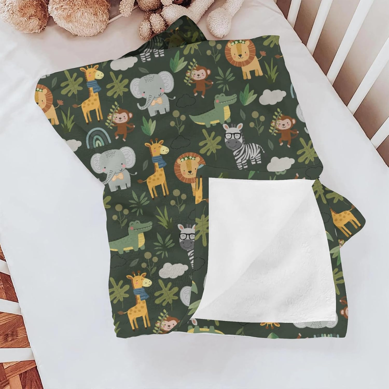 Jungle Safari Animals Baby Blankets for Girl Boy Infants Toddler Crib Stroller Nursery Elephant Lion Zebra Giraffe Leaves Swaddle Receiving Blanket Wild African Adventure Bed Blanket 40x50inch