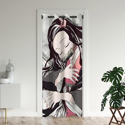 JUNHAOLONG Kamado Nezuko - Cortinas opacas para puerta de anime, para armario de dormitorio de niños, con ojales, aislamiento térmico, cortinas de