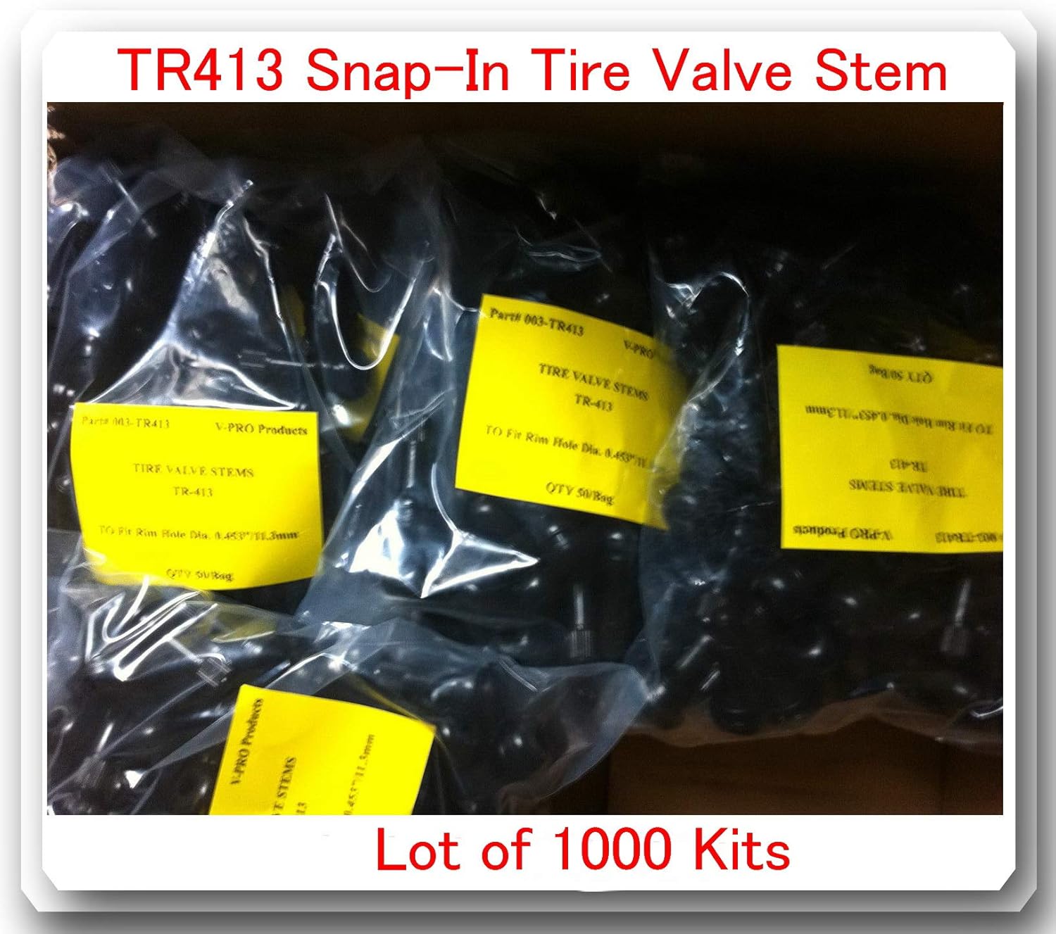 Lot 1000 TR413 Snap-in Tire Valve Stems Short Black Rubber Most Popular Valve